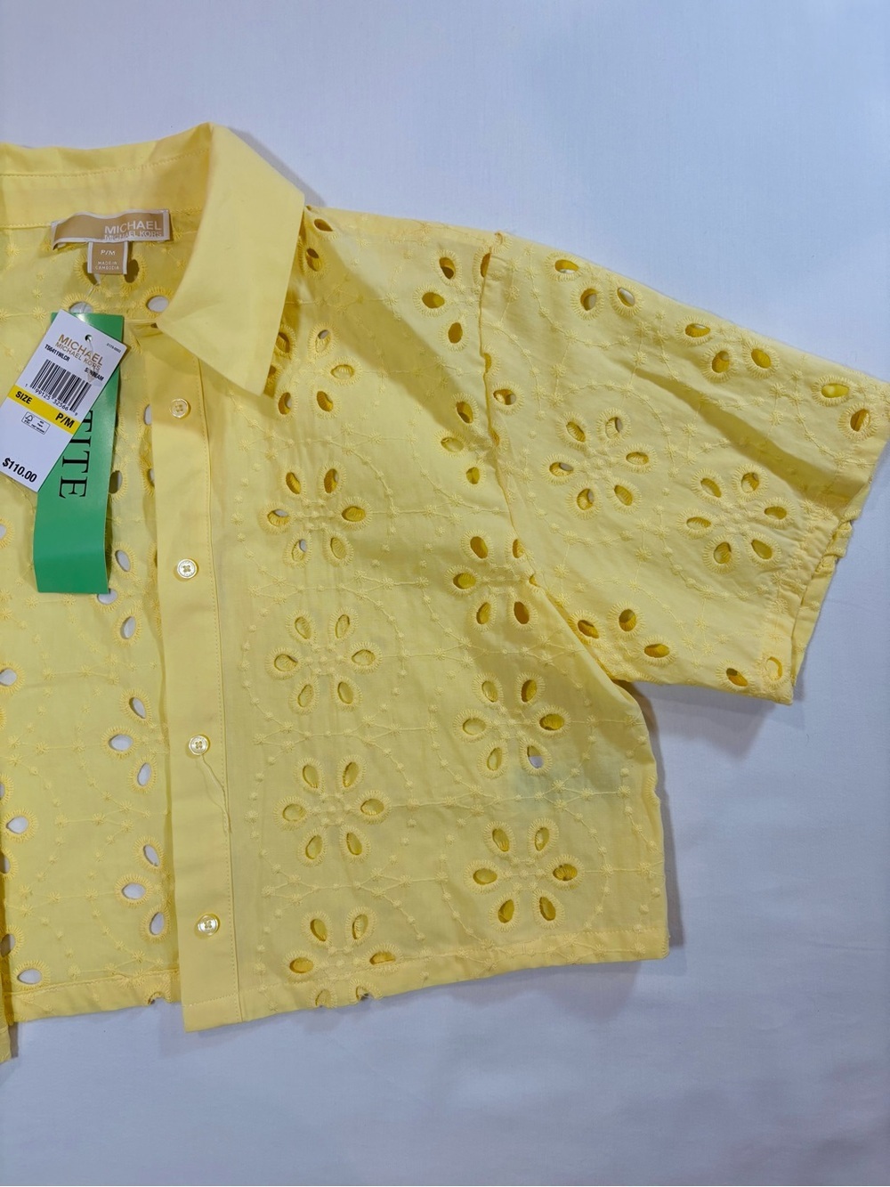 Michael Kors Pale Yellow Eyelet Cropped Button Front Jacket - Picture 6 of 12